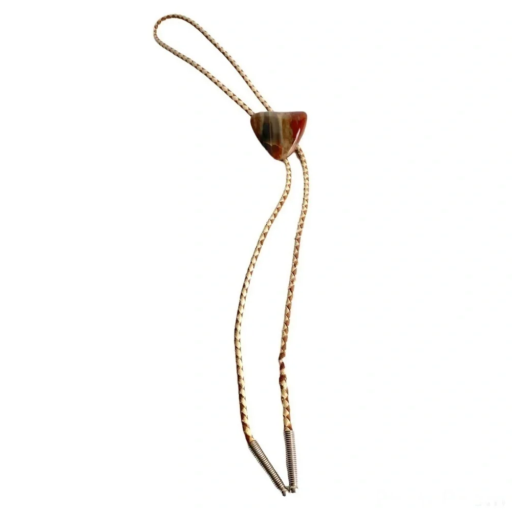 Vintage Agate Bolo Tie Western Southwest Rockabilly Cowboy Brown Red Unisex Mens